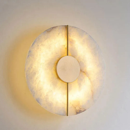 Applique murale LED ronde en marbre et cuivre doré - vue 2 sur 10