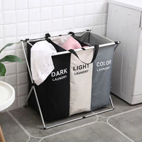Foldable laundry basket with three compartments and waterproof storage