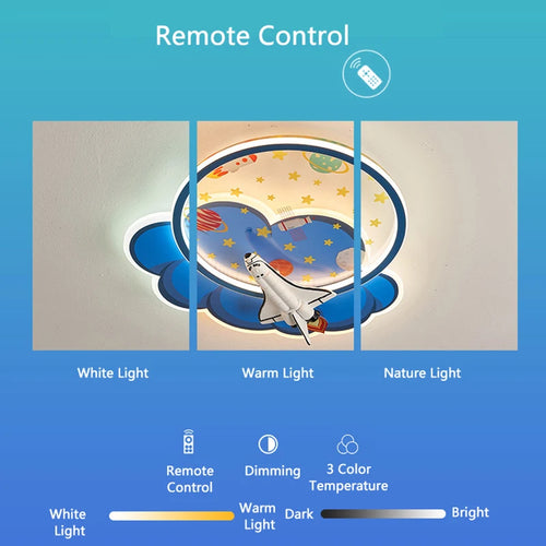 Children's indoor ceiling light with remote control rocket lights boy - vue 5 sur 12