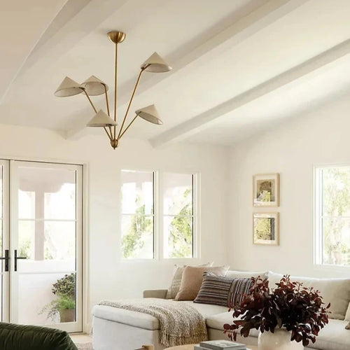 modern fabric chandelier with creative lampshade and led lighting - vue 4 sur 7