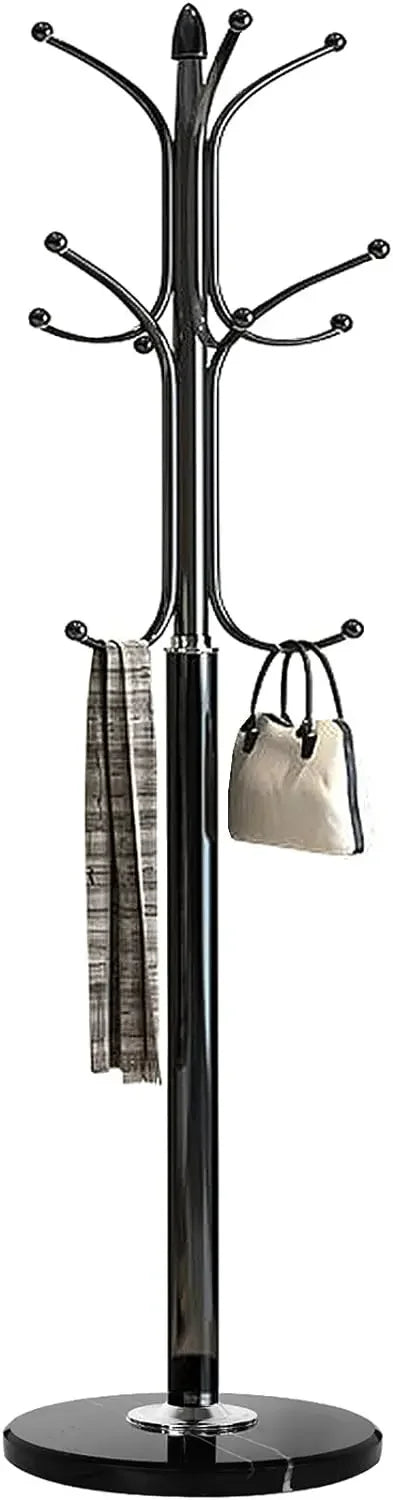 Metal Coat Rack Stand with Natural Marble Base, Free Standing Hall Tree with 12 Hooks for Hanging Scarf, Bag, Jacket - vue 10 sur 9