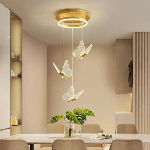 Nordic transparent butterfly LED chandelier - vue 2 sur 17