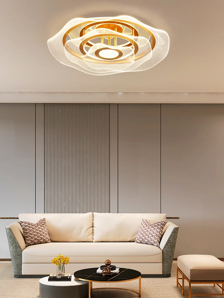 Luxury gold LED chandelier for stylish interiors - vue 3 sur 12