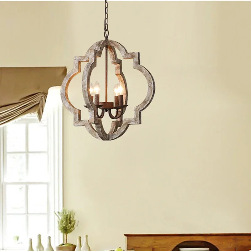 Vintage solid wood chandelier for an elegant interior - vue 3 sur 8