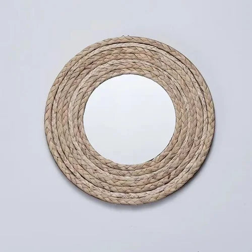 decorative raffia mirrors for elegant wall decoration - vue 8 sur 13