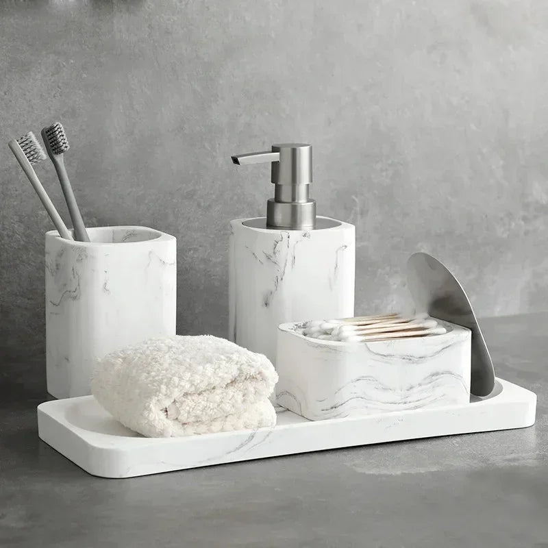 resin and marble bathroom accessory set