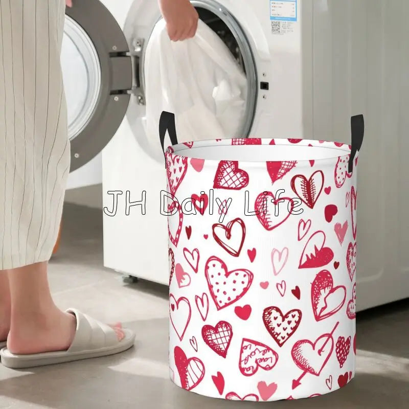 foldable love hearts laundry basket for storage - vue 9 sur 12