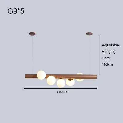 Modern walnut wood and glass chandelier for an elegant interior - vue 9 sur 13