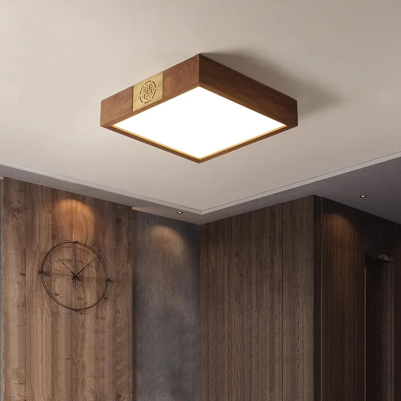 Walnut Wood Square Zen, Wabi-sabi Modern Vintage style, Ceiling light for Living Room, Bedroom, dining Room, Study Room - vue 2 sur 8