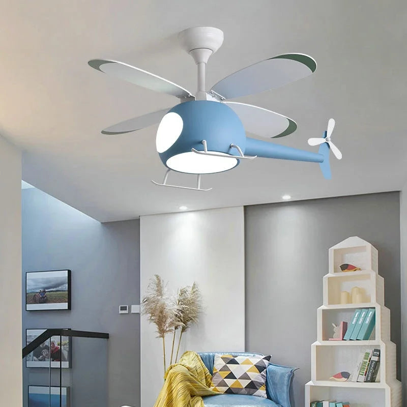 Modern airplane ceiling fan with LED light and remote control - vue 3 sur 12