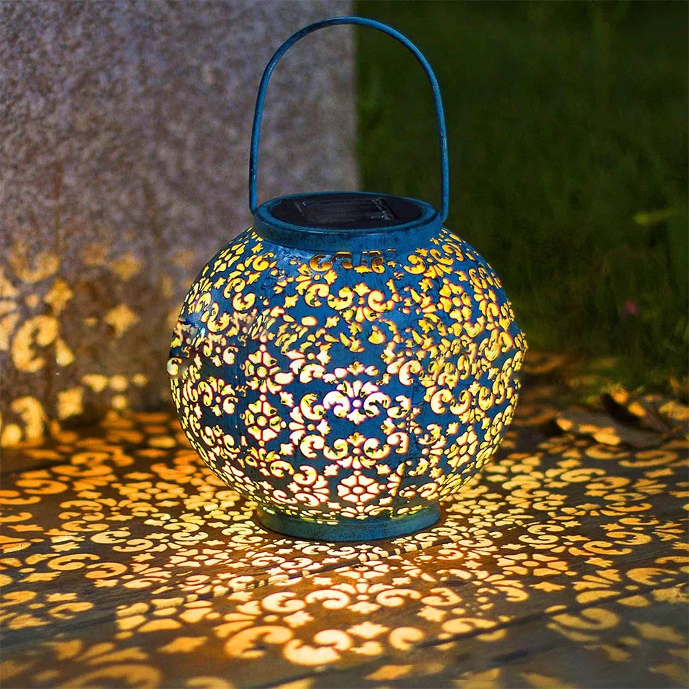 Solar hanging metal lantern for garden and patio
