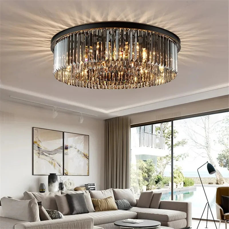 Modern round crystal ceiling light for bright interiors