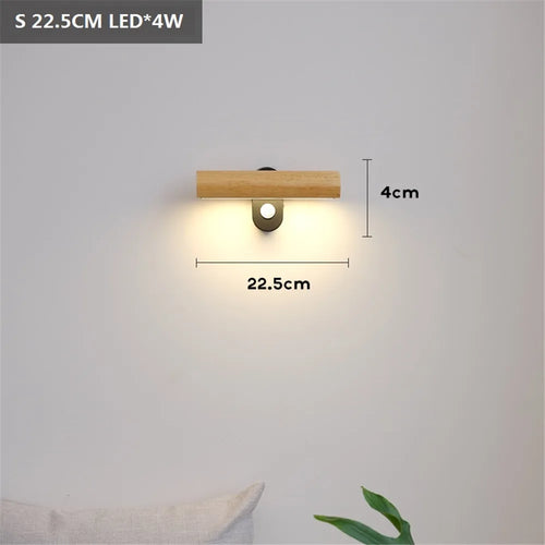 Nordic minimalist rotating wooden LED wall light - vue 3 sur 8