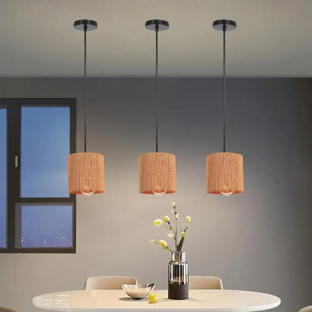 Vintage industrial style rattan iron cage pendant light - vue 3 sur 7