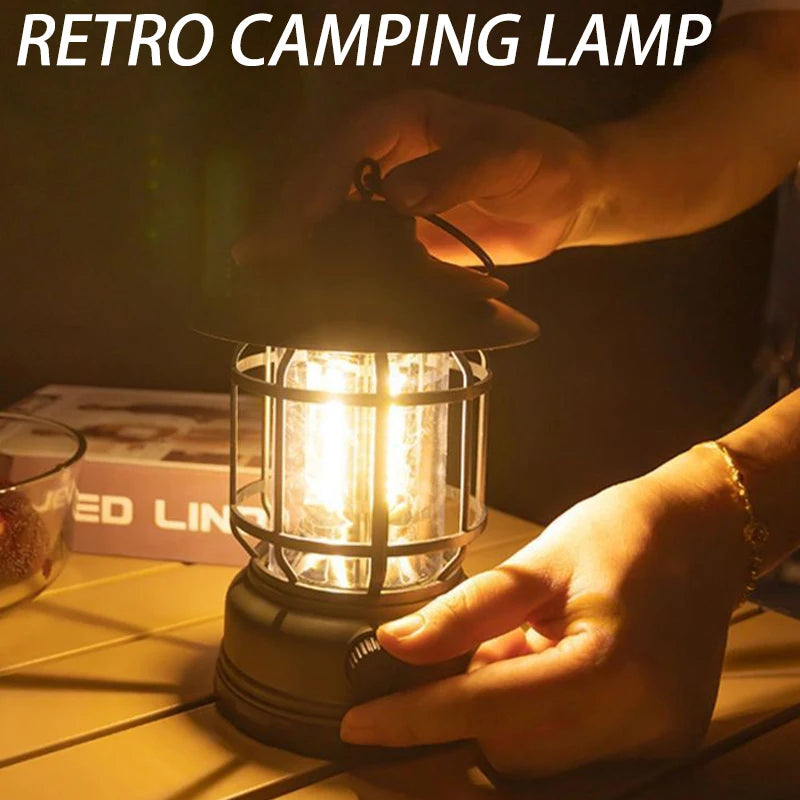 Set of 2 rechargeable USB waterproof camping lanterns for hiking and fishing