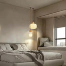 Nordic white striped glass pendant light with wood accent for dining, kitchen and bedside