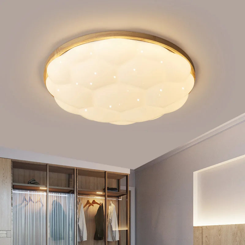 Minimalist nordic LED ceiling light in acrylic and wood, pumpkin shape