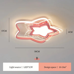 modern pink star LED ceiling light for children's room