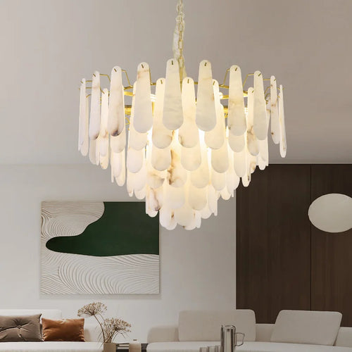 Luxury marble and copper Chinese minimalist pendant light - vue 3 sur 8