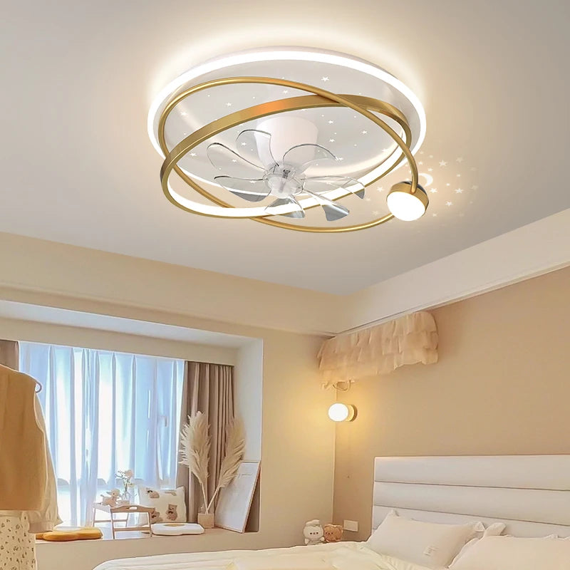 Modern chandelier with smart fan and lighting for indoor use