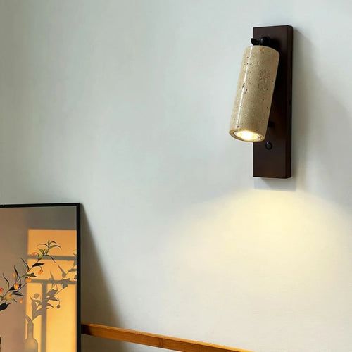 applique murale moderne en bois et pierre naturelle avec interrupteur - vue 5 sur 10