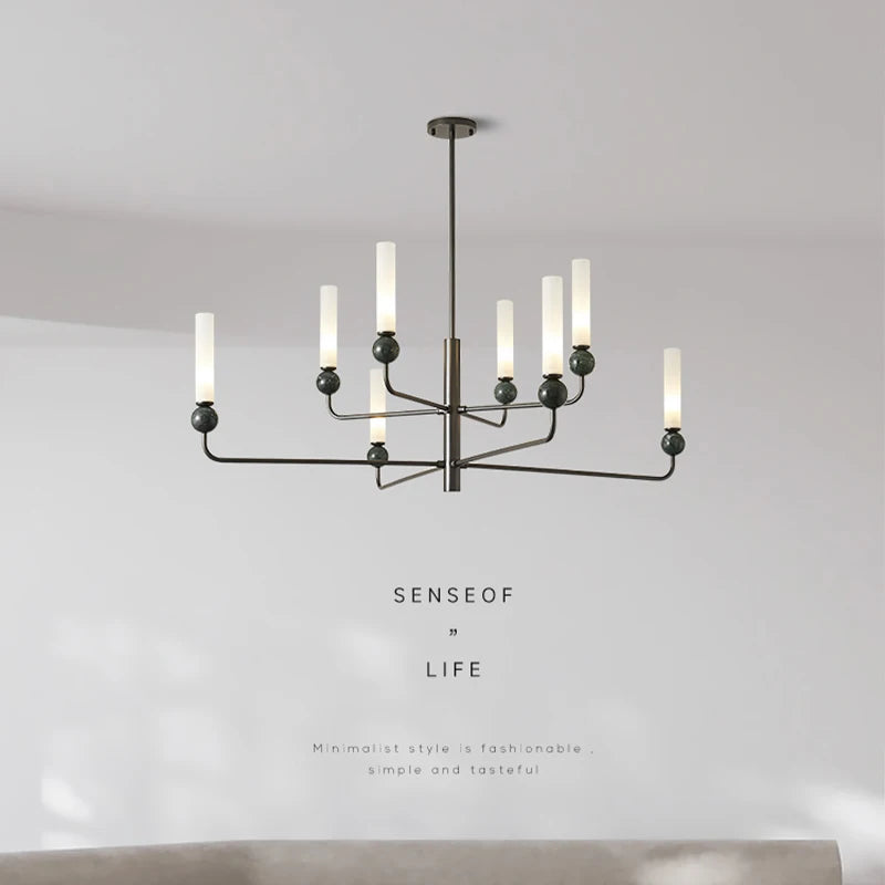 Vintage luxury marble and copper LED pendant chandelier
