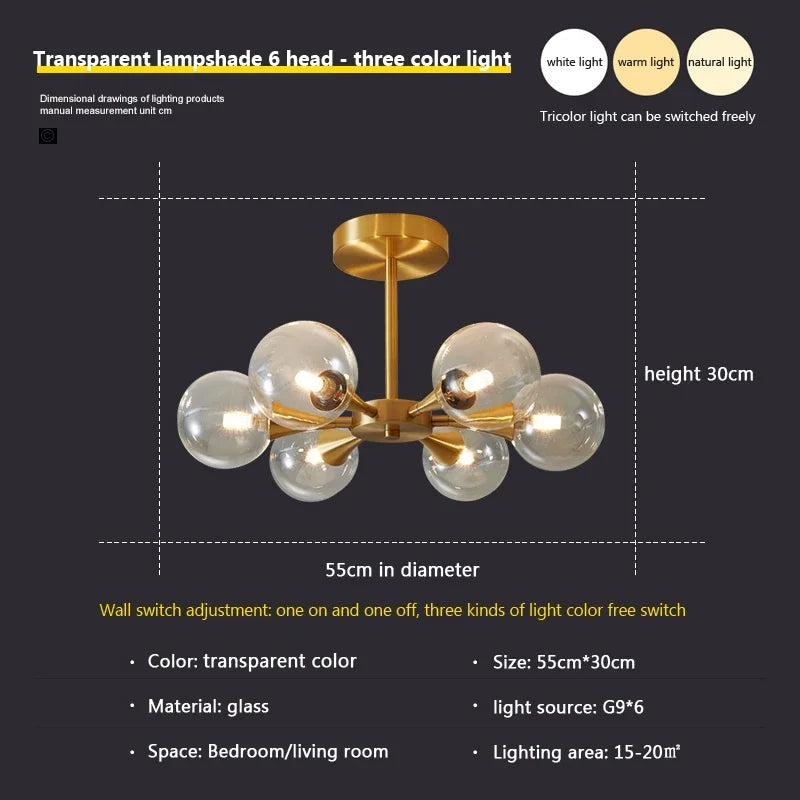 Nordic white glass chandelier for indoor lighting - vue 7 sur 23