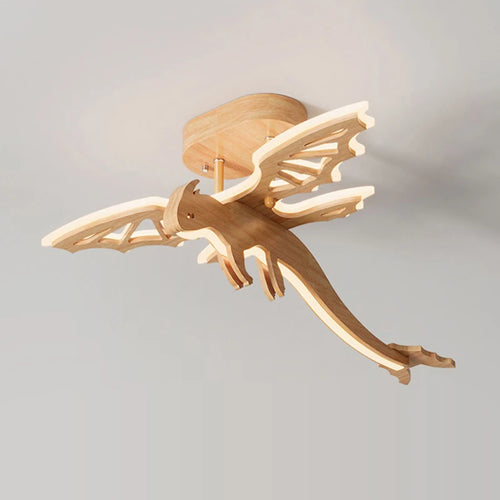Nordic natural wood dragon LED ceiling light for children - vue 2 sur 7