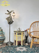 Exotic bowl floor lamp with zen monk dancer