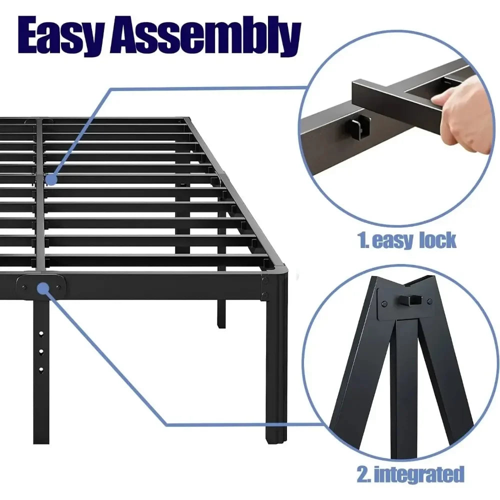 14in High Queen Bed Frame No Box Spring Needed, Heavy Duty Metal Platform Bed Frame Queen Size with Round Corners - vue 4 sur 6