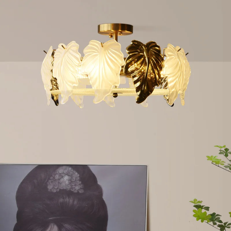 French vintage-style glass leaves LED ceiling light