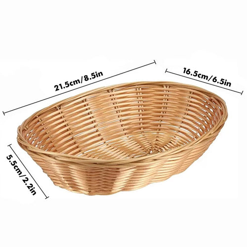 8/20Pcs Wicker Bread Baskets, Handwoven Oval Plastic Basket, Tabletop Fruit Vegetables Food Serving Basket for Home, Kitchen - vue 3 sur 6