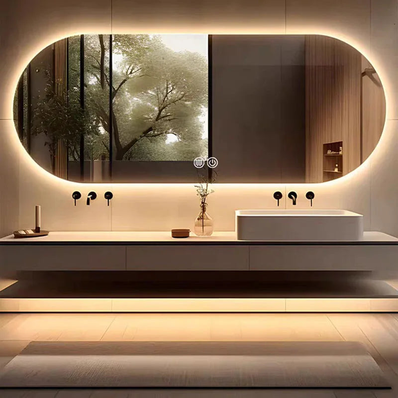 Elliptical smart anti-fog LED wall mirror with three colour settings