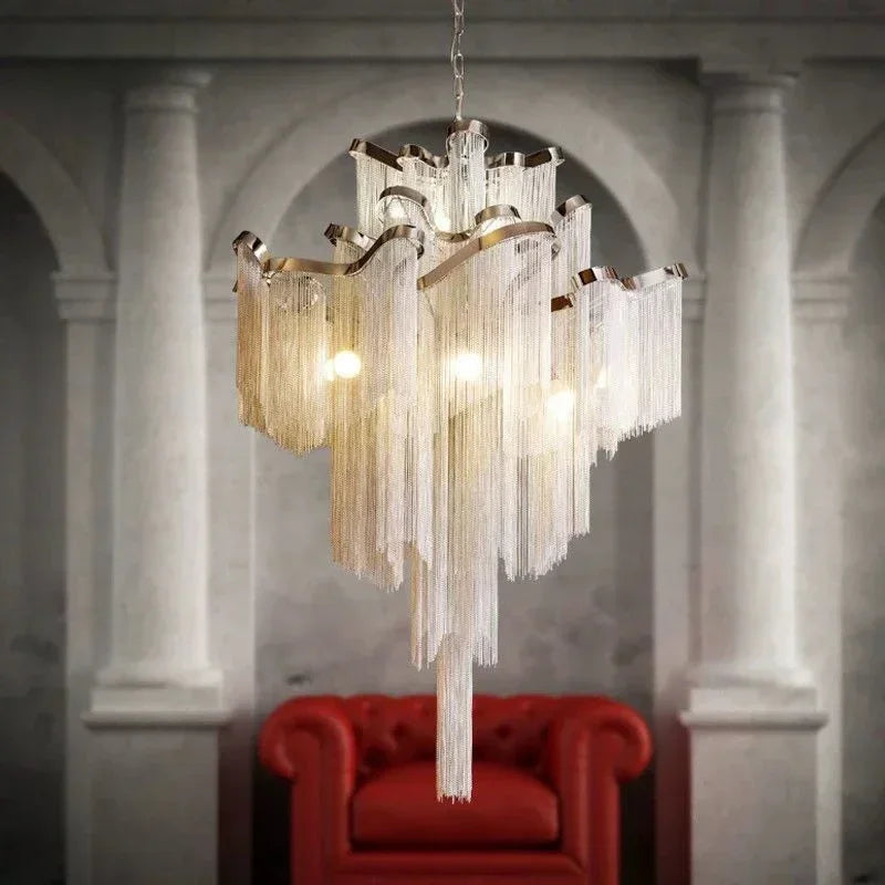 Industrial LED tassel chandelier for modern indoor decoration