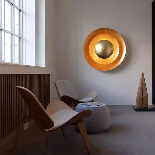 Vintage postmodern gold leaf wall light for hotel or villa