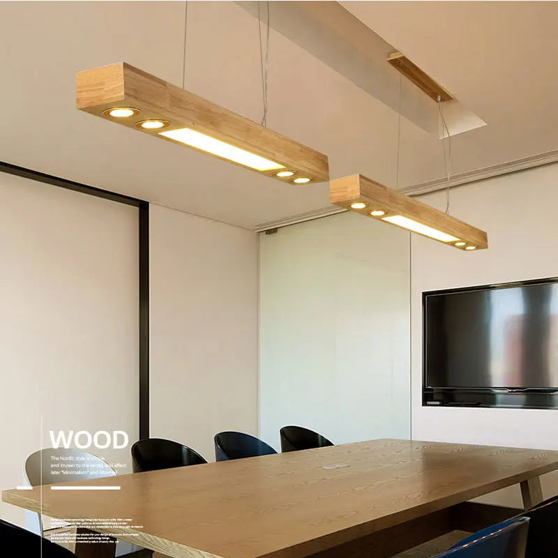 Modern LED wooden pendant lamp for indoor decor - vue 4 sur 8
