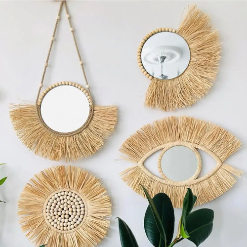 hanging mirror in acrylic straw design and practical - vue 3 sur 10