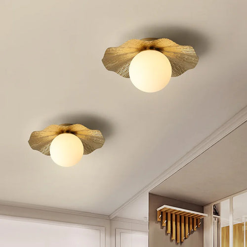 Plafonniers dorés de luxe en forme de feuille de Lotus - vue 2 sur 15