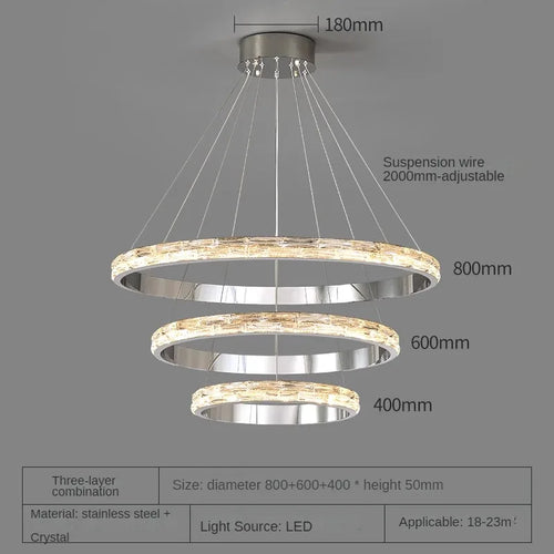 Luxurious modern stainless steel crystal pendant light - vue 13 sur 12