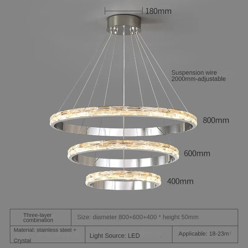 Luxurious modern stainless steel crystal pendant light - vue 12 sur 12