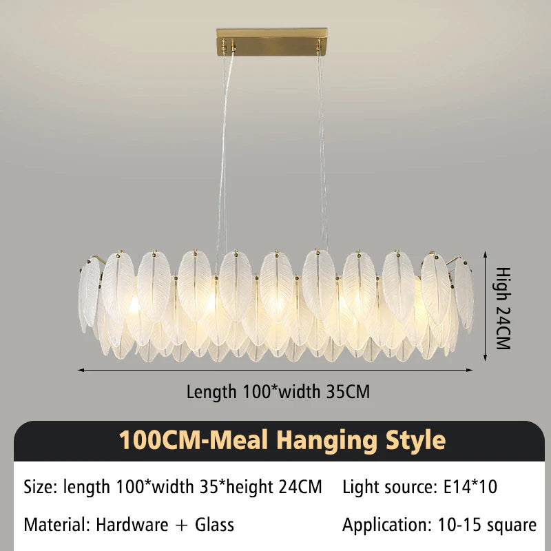 Modern glass chandelier with feathers and LED light