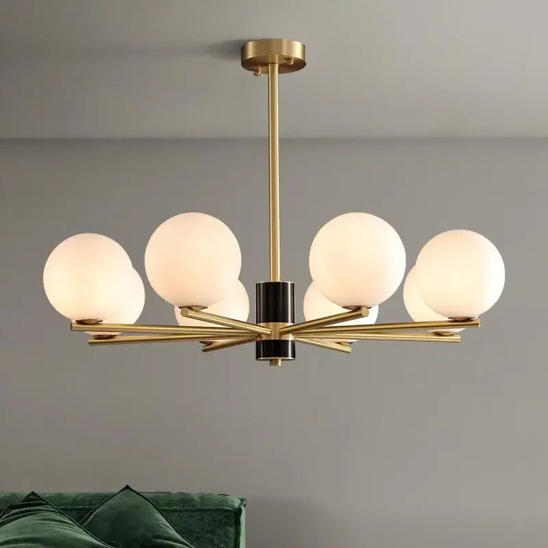 Nordic luxury gold copper pendant with white glass balls