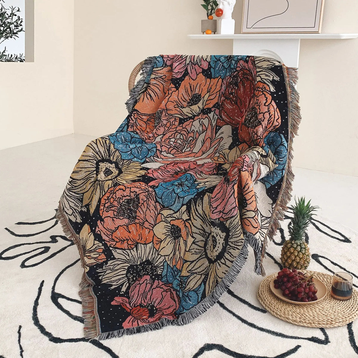 Bohemian landscape throw blanket pastoral style for sofa and living room