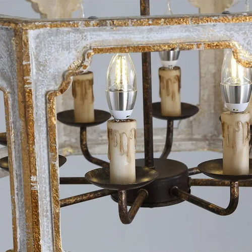 American retro solid wood chandelier for vintage villa - vue 6 sur 7