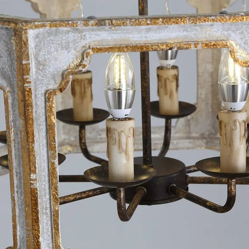 American retro solid wood chandelier for vintage villa - vue 6 sur 7