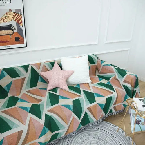 Nordic geometric multifunction throw for sofa and bed