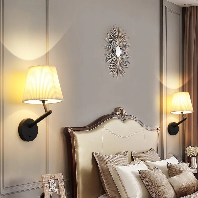 American vintage wall light with pleated LED switch