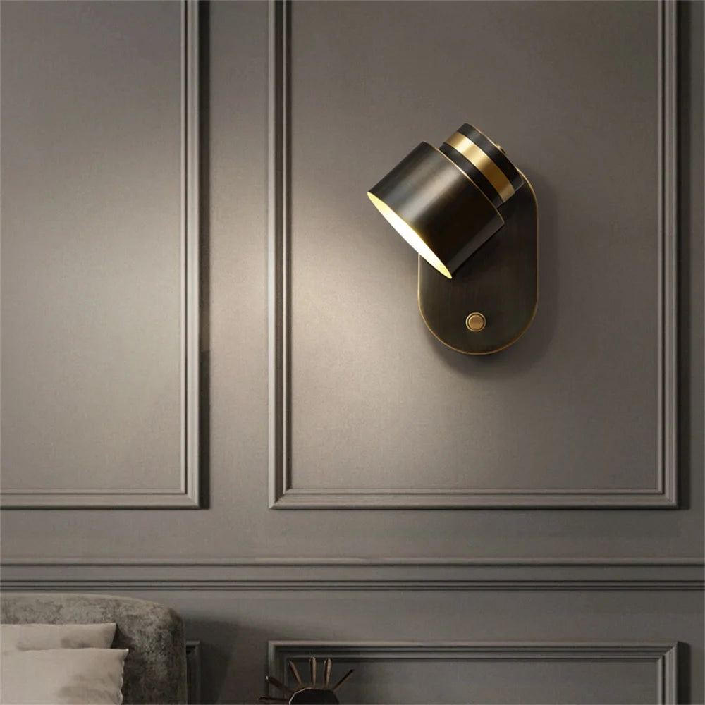 Swivel brass LED wall light with switch for reading