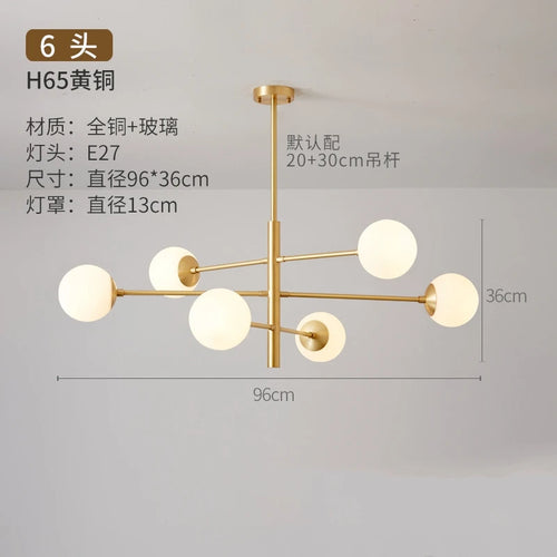 Modern nordic glass and copper chandelier - vue 11 sur 10
