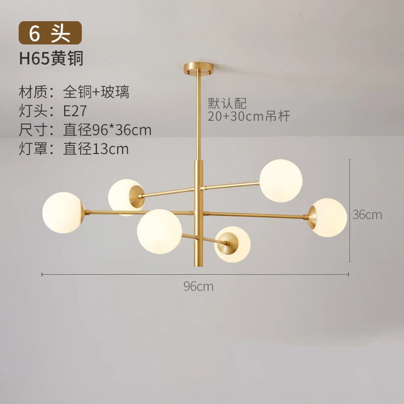 Modern nordic glass and copper chandelier - vue 10 sur 10